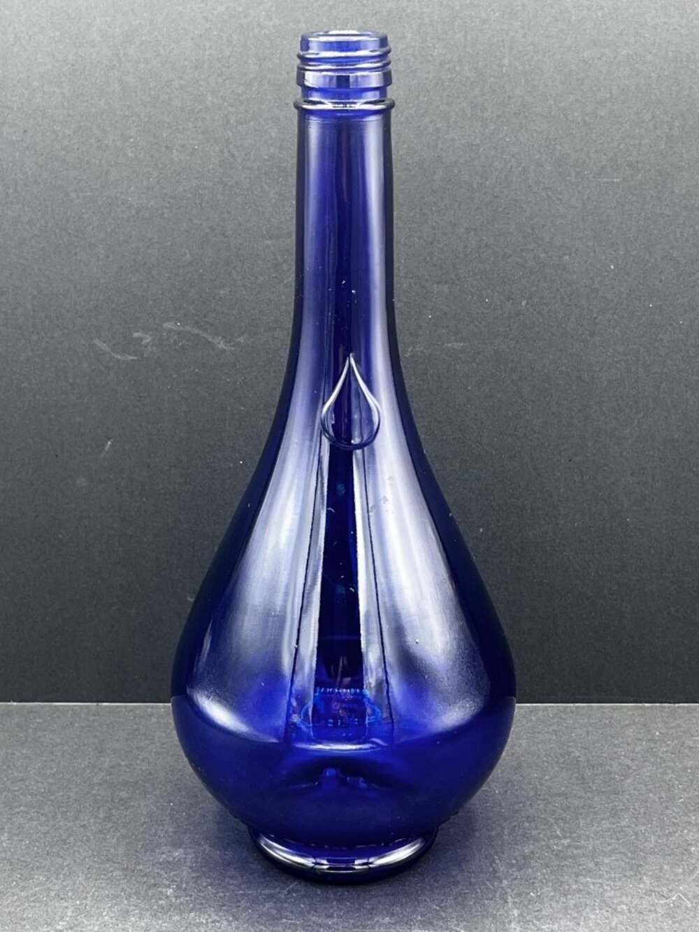 Vintage Acqua della Madonna Teardrop Cobalt Blue Glass Bottle Vase Italy 10.5"